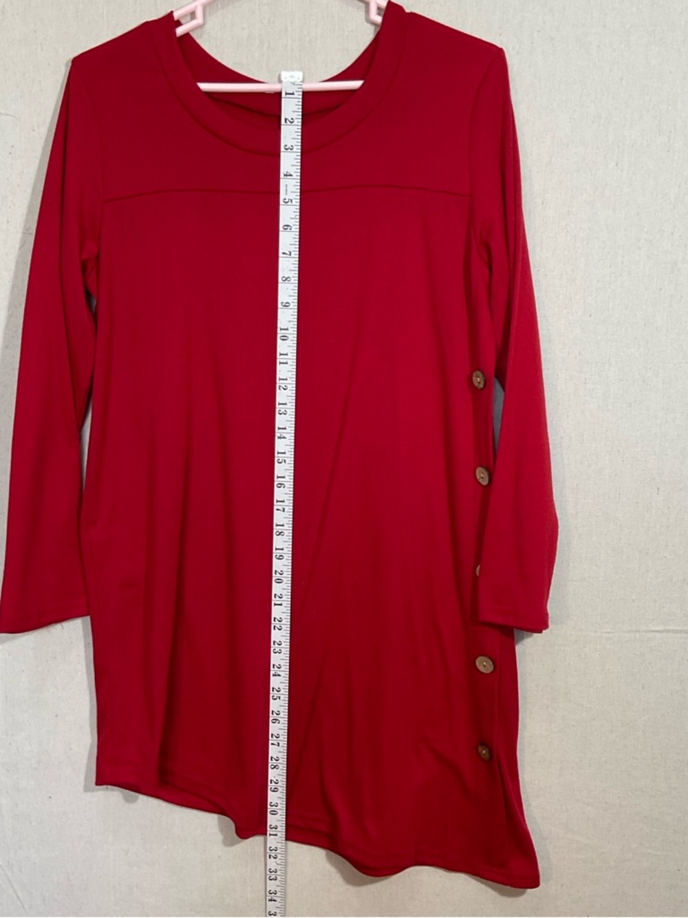RED asymmetrical  tunic top with side Buttons  – medium/ large A++ - Picture 3 of 5